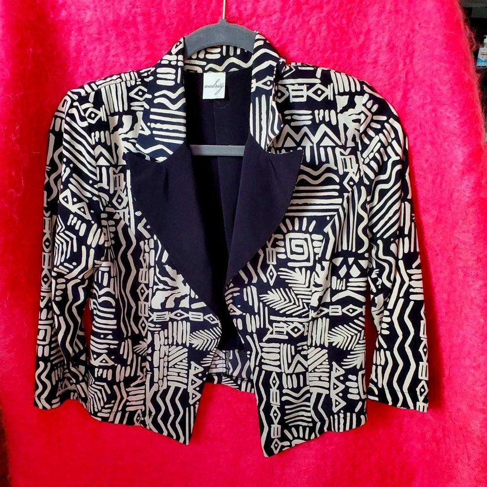Audrey 3+1 Cropped Blazer, Tribal Print